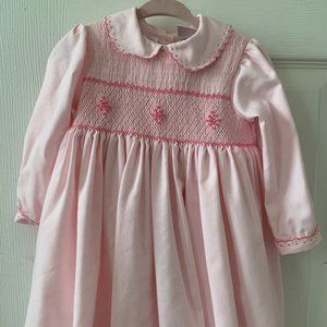 SARAH LOUISE Pink Smocked Dress with Peter Pan Collar.